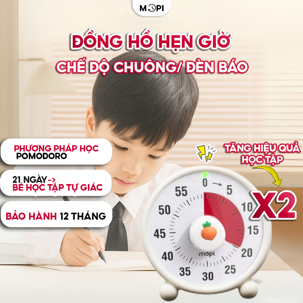 Đồng hồ đếm ngược Pomodoro học bài tập trung, Mopi timer MP038 quản...