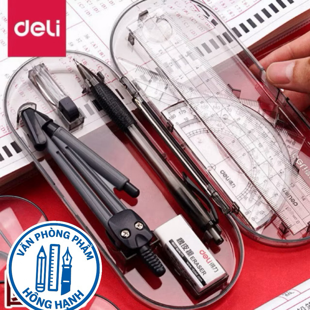 Bộ đồ dùng học tập Deli Stationery 9591 để vẽ các hình học, bộ comp...
